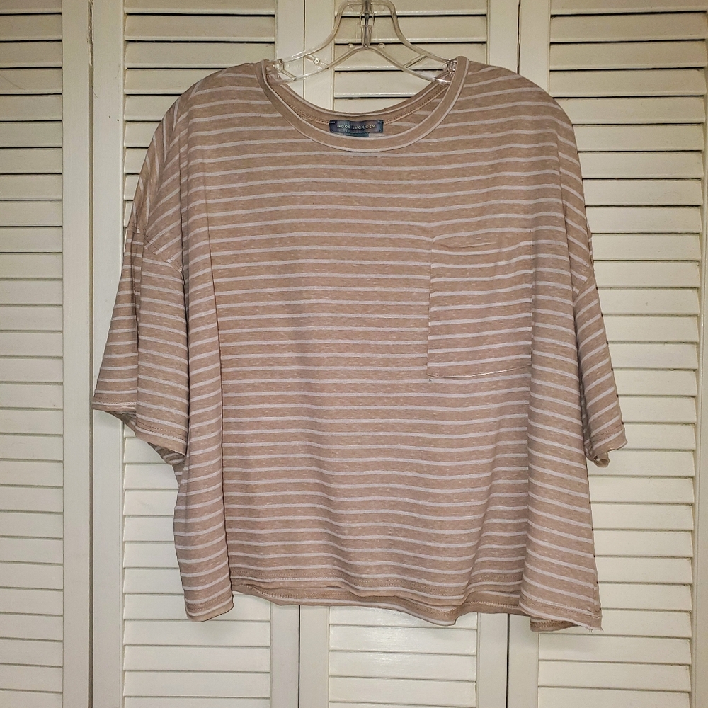Good Luck Gem Striped Tan Women's Top Size Small